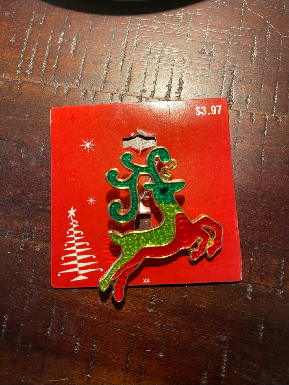 Festive Green & Red Enamel Reindeer Pin